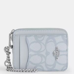 Coach Card Holder with Chain Color: Silver/Ice Blue